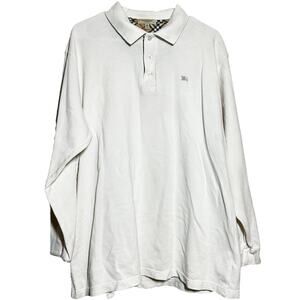 Burberry London Polo Shirt 100% Cotton Long Sleeve Collared Lined White XXL